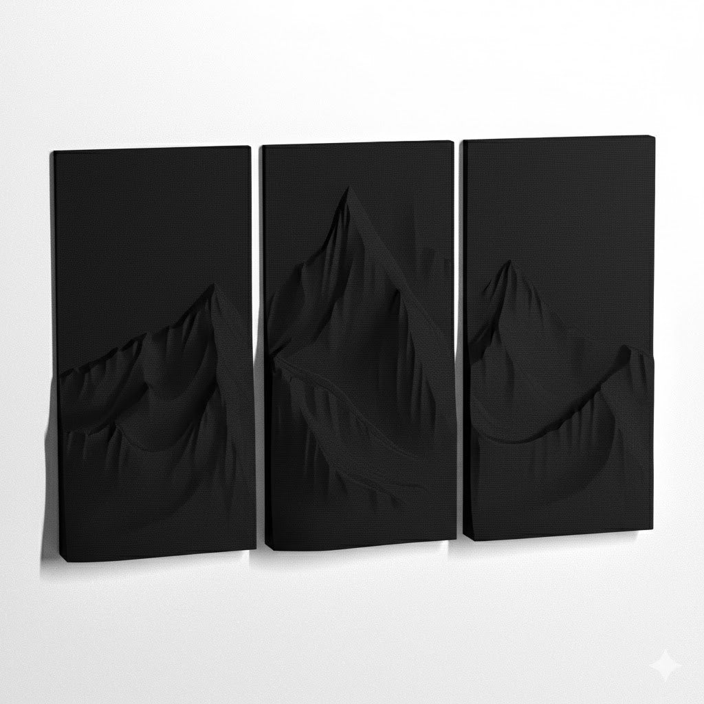Minimalist Mountain Wall Art Triptych – “Whispers of the Peaks” Textured Neutral Canvas, Modern 3-Panel Landscape for Home or Office Decor